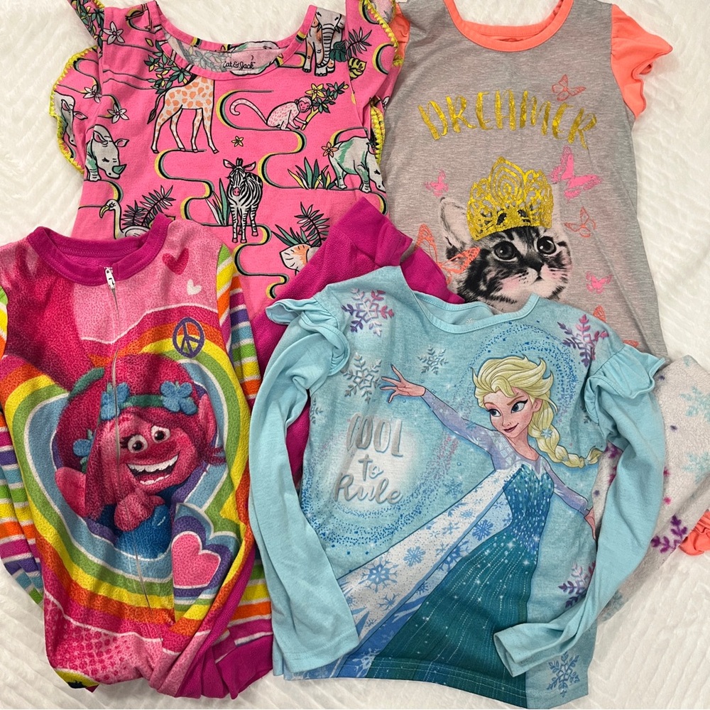 Girls Pajama‎ Sets Night Gowns size medium Disney Frozen cat trolls union suit